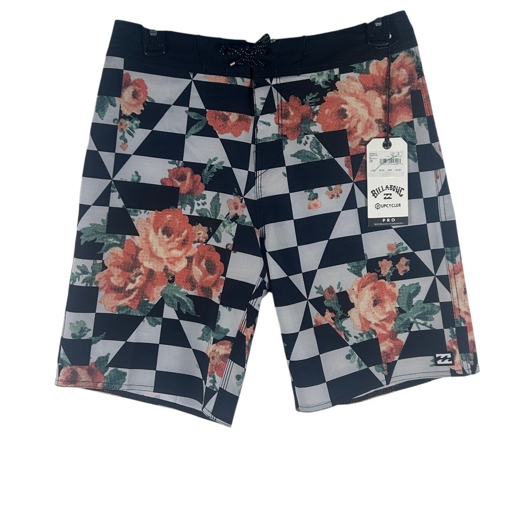 Billabong‎ Sundays Pro Upcycler Board Shorts Mens 28 Floral Checkerboard NWT